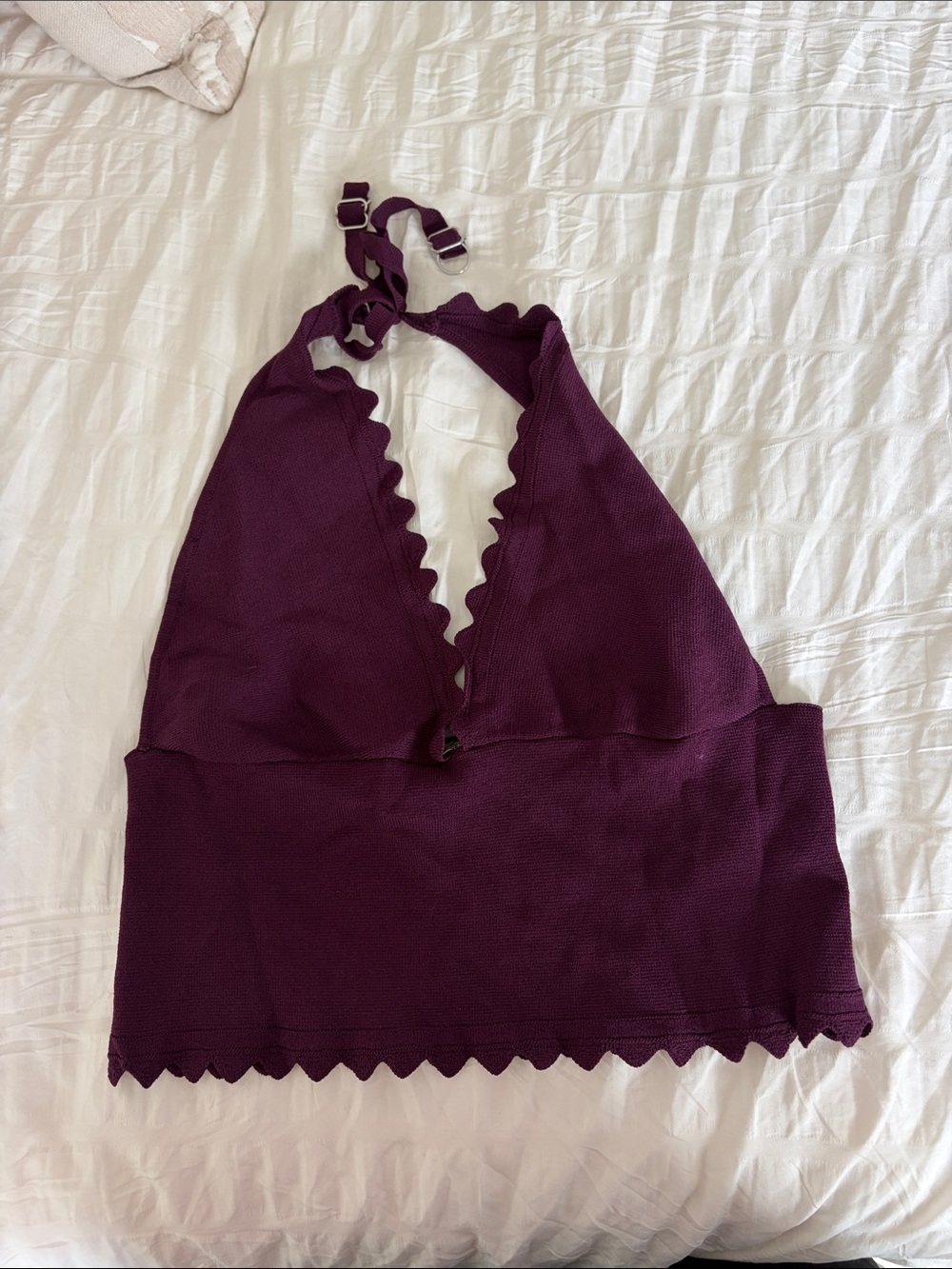 Scallop Halter Crop Top in Deep Plum